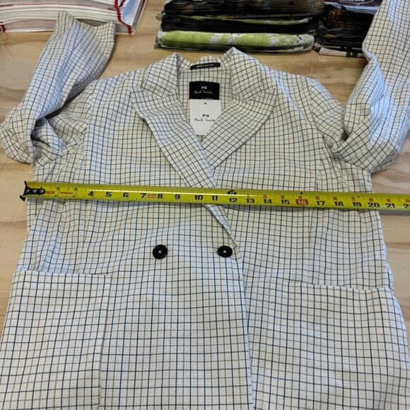 NWT PS Paul Smith Plaid Baggy Lined Blazer Jacket Double Breasted Sz 10 White - Picture 11 of 14